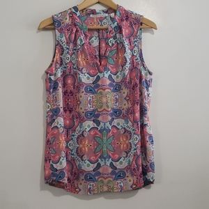 Violet + Claire Pink & Aqua Sleeveless Blouse Sz M